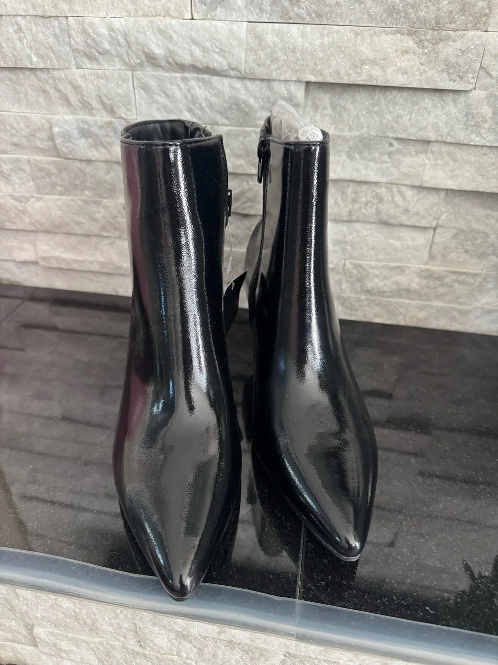 Rachel Zoe Black Patent Ankle Booties with Kitten Heel